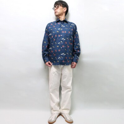 綿100% アウトドア・毛ばり 長袖プリントシャツ ツイル M_0139-014-S07-1