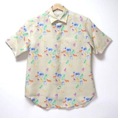 CLOFT 麻100%半袖シャツ”犬のシルエット柄”(ベージュ) M_0139-027-S07-4