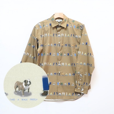 CLOFT 長袖シャツ 自由に歩こう犬と散歩柄(モカ)M_0139-021-S07-4