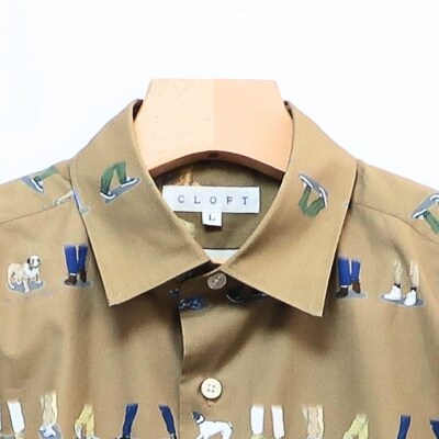 CLOFT 長袖シャツ 自由に歩こう犬と散歩柄(モカ)XL_0139-021-S07-6