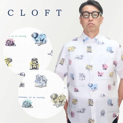 CLOFT 半袖シャツ”ブルドック柄”犬柄(ホワイト×ネイビー)XL_0139-024-S07-6