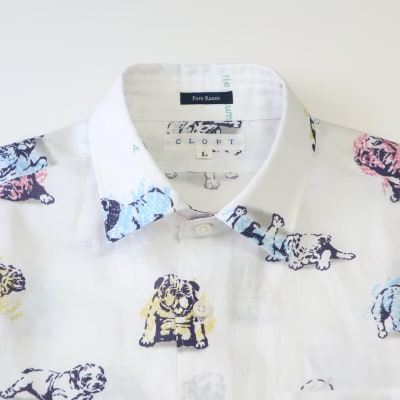 CLOFT 半袖シャツ”ブルドック柄”犬柄(ホワイト×ネイビー)XL_0139-024-S07-6