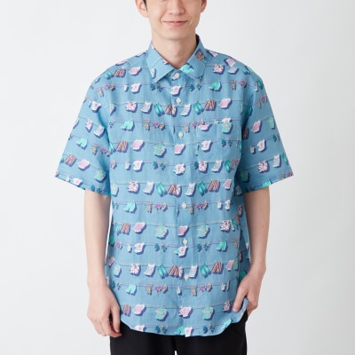 CLOFT 麻100%半袖プリントシャツ”風にはためく洗濯物” M_0139-023-S07-1