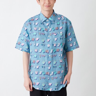 CLOFT 麻100%半袖プリントシャツ”風にはためく洗濯物” L_0139-023-S07-2