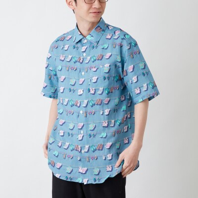 CLOFT 麻100%半袖プリントシャツ”風にはためく洗濯物” L_0139-023-S07-2