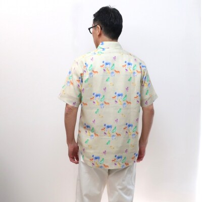 CLOFT 麻100%半袖シャツ”犬のシルエット柄”(ベージュ) XL_0139-027-S07-6