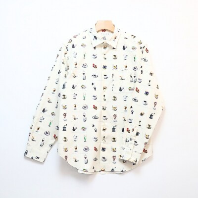 CLOFT 長袖シャツ”憩い”喫茶店柄(オフホワイト) M_0139-020-S07-1