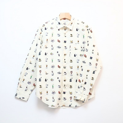 CLOFT 長袖シャツ”憩い”喫茶店柄(オフホワイト) XL_0139-020-S07-3