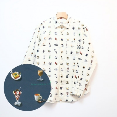 CLOFT 長袖シャツ”憩い”喫茶店柄(オフホワイト) XL_0139-020-S07-3