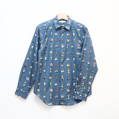 CLOFT 長袖シャツ”憩い”喫茶店柄(ダークネイビー) M_0139-020-S07-4