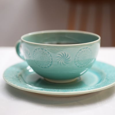 ポトペリー Stampペアカップ&ソーサー(Blue×Brown)　【kt032-046】