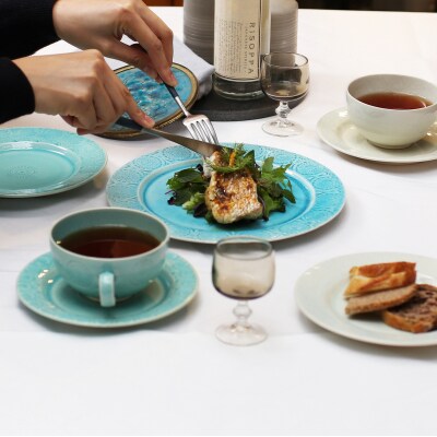 ポトペリー Stampペアディナープレート(Blue×BROWN)　【kt032-050】