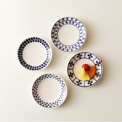 テシオ　藍群青 豆皿　4枚組(綿毛/千鳥/あかしあ/田の実) 【kt032-064-2】