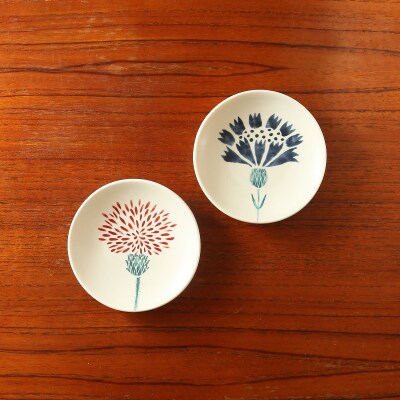 テシオ　花ごよみ 豆皿　2枚組(矢車菊/野あざみ) 【kt032-066-1】