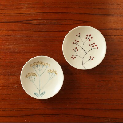 テシオ　花ごよみ 豆皿　2枚組(おみなえし/山帰来) 【kt032-066-2】