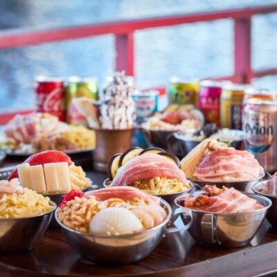 【4名様】もんじゃ屋形船ギフトチケット(国産牛ステーキ付) 【kt105-001-4】