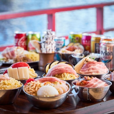 【5名様】もんじゃ屋形船ギフトチケット(国産牛ステーキ付) 【kt105-001-5】