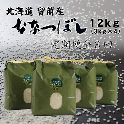 【毎月定期便】北海道留萌産ななつぼし　12kg(3kg×4袋)全3回