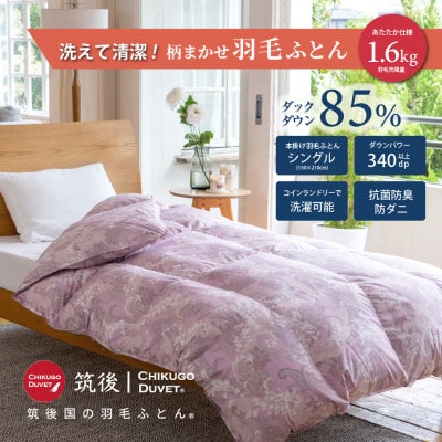 【訳あり】洗える羽毛本掛け布団85%1.6kgシングル(ピンク・ベージュ系)【筑後国の羽毛ふとん】
