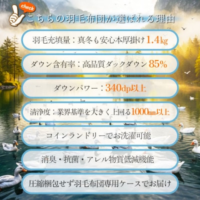 抗菌ダウン85% 1.4kg本厚掛け 洗える羽毛布団ダブル (ピンク系柄お任せ) 筑後七国羽毛ふとん