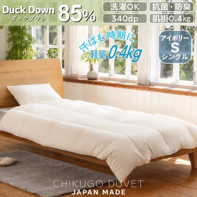 抗菌ダックダウン85% 0.4kg 洗える肌掛け羽毛布団シングル (アイボリー無地)