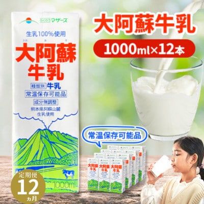 【毎月定期便】大阿蘇牛乳 1L×12本 合計12L らくのうマザーズ 常温保存成分無調整牛乳全12回