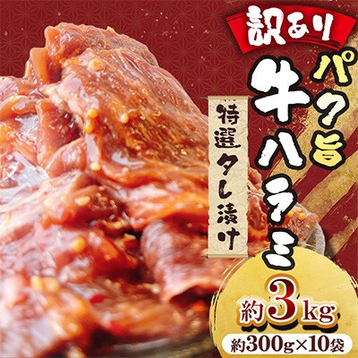 【訳あり】パク旨牛ハラミ (特選タレ漬け) 約3kg(300g×10袋)