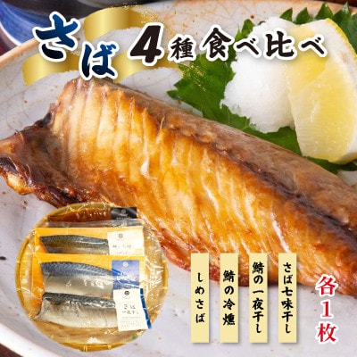 鯖4種食べ比べセット　計4枚(しめさば・鯖の冷燻・鯖の一夜干し・さば七味干し)