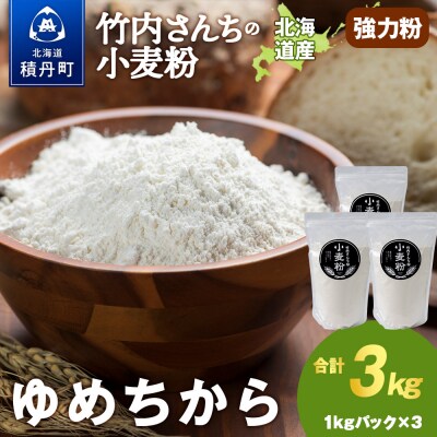 竹内さんちの小麦粉【北海道 ゆめちから(1kg×3袋)便利な小分け袋でお届け】3kg 小分け