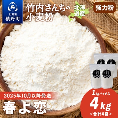 竹内さんちの小麦粉 北海道 春よ恋 1kg×4袋 小分け袋 