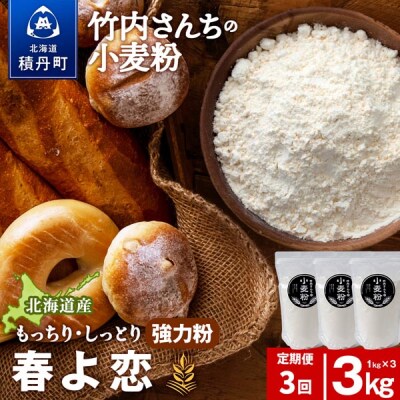 3ヵ月定期便 竹内さんちの小麦粉 春よ恋 1kg×3袋