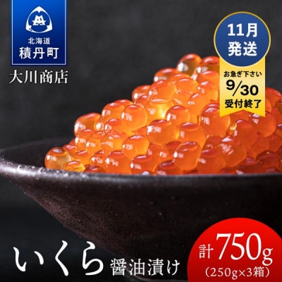 ≪11月発送≫いくら醤油漬け250g3箱＜大川商店＞