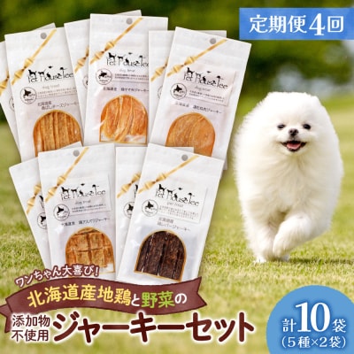 【定期便4回】北海道産地鶏と野菜の完全無添加ジャーキーセット(5種類×2袋)_hs099-002