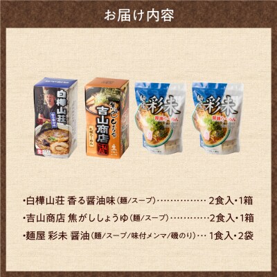 北海道ラーメン 醤油セット3種 彩未/白樺山荘/吉山商店 計6食 _hs290-006