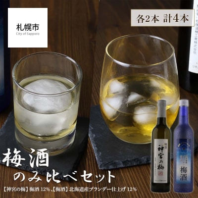 梅酒のみ比べセット 合計4本【神宮の梅】梅酒、【梅酒】北海道産ブランデー仕上げ_hs017-005