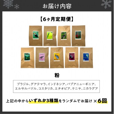 【定期便】世界のコーヒー飲み比べ 定期便 全6ヶ月　店主厳選 3種セット(粉)_hs312-013