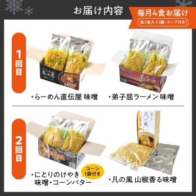 【定05】札幌味噌ラーメン 2回定期便【4店舗各2食 8食セット】_hs145-092