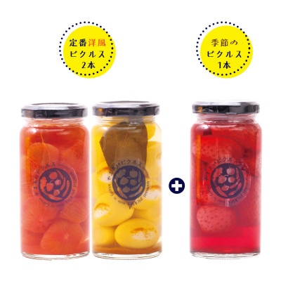 【やまあいピクルス】素材を生かした手作りピクルス 定番洋風2本+季節1本(おまかせ)