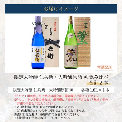 奥越前大野 日本酒 清酒『一乃谷』限定大吟醸 仁兵衛・大吟醸原酒 薫 飲み比べ 1.8L × 2本