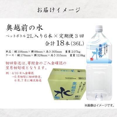【3ヶ月連続お届け】奥越前の水 PET2L×6本 計3回 
