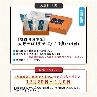 越前大野産 石臼挽き 越前そば 生そば10食(つゆ付)