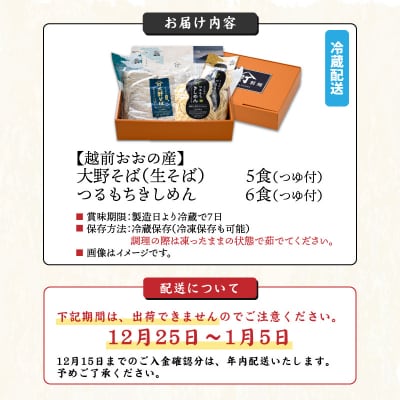 越前大野産 石臼挽き 越前そば 生そば5食 + きしめん6食(つゆ付)