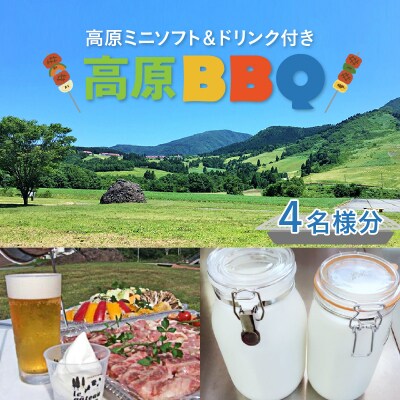 高原BBQ+高原ミニソフト&ドリンク付き 4名様分【準備・炭起こし・片付け込み】