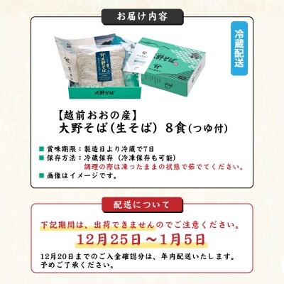 越前大野産 石臼挽き 越前そば 生そば8食(つゆ付)