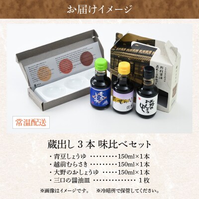 【大本山永平寺御用達 野村醤油】蔵出し3本 味比べセット(三口の醤油皿付)