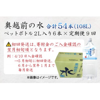 【9ヶ月連続お届け】奥越前の水 PET2L×6本 計54本