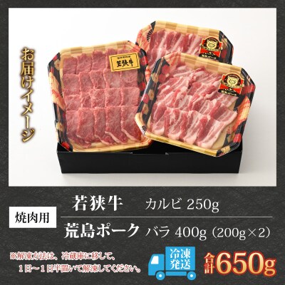 【福井のブランド牛肉&ブランド豚肉】若狭牛と荒島ポーク 焼き肉セット 650g 