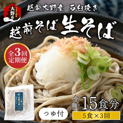 【3ヶ月定期便】越前大野産 石臼挽き 越前そば 生そば5食 × 3回 計15食(つゆ付)