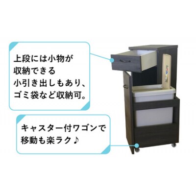 【完成品】消臭効果 ゴミ箱収納庫 キャスター付 ワゴン  幅31.5cm【グレー】