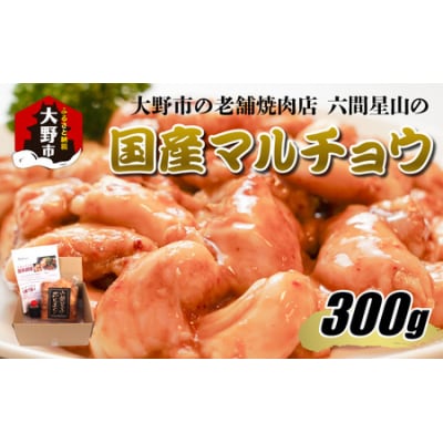 大野市の老舗焼肉店 六間星山の「国産マルチョウ300g 味付け つけダレ付」(冷凍)